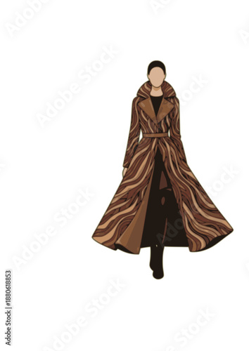 Sustainable Bio-Fashion Silhouette, Person in Mycelium Mushroom Leather Coat, Eco-Friendly Textile and Circular Economy Vector Design