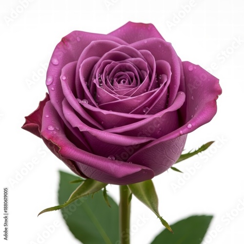 Purple Rose of Enchantment: A captivating close-up of a single, vibrant purple rose, its delicate petals kissed by gentle water droplets, showcasing its intricate beauty.