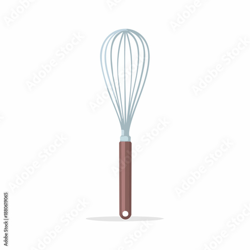 Whisk with Brown Handle and Wire Head.