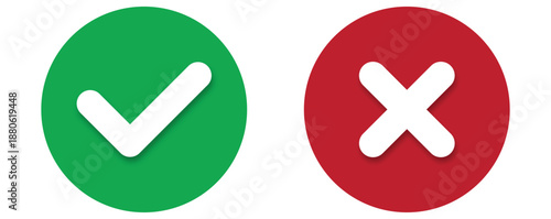 Check Mark and Cross Icon Set Representing Approval, Rejection, Validation, and User Interface Status