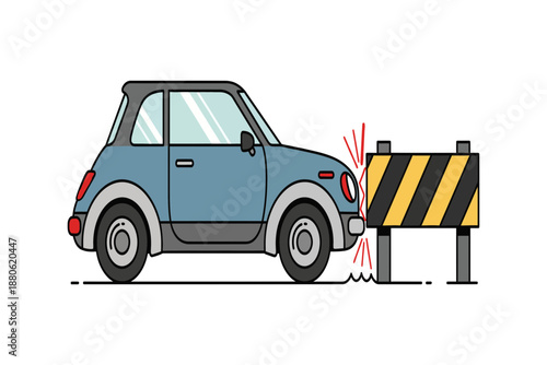 Car Colliding with Traffic Barrier Road Accident Illustration
