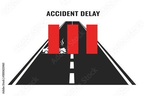 Accident Delay Road Sign Traffic Warning Vector Illustration