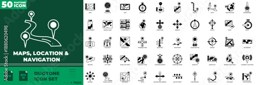 Maps Location And Navigation Duotone Editable Icons set