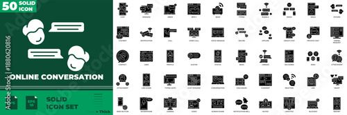 Online Conversation Solid Editable Icons set