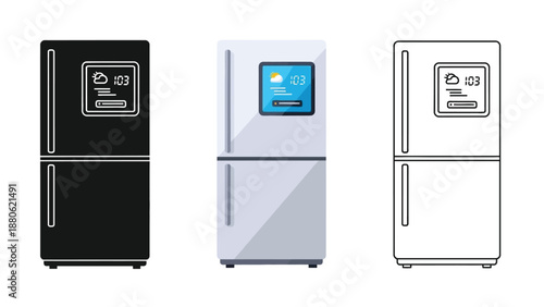 Collection of smart refrigerator icons showcasing different styles of digital temperature displays