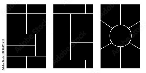 Image collage layout template. Beige mosaic mood board grid collection. Picture frame set. Photo album idea for banner, poster, comic page, flyer, brochure, booklet, memory wall design. Vector pack