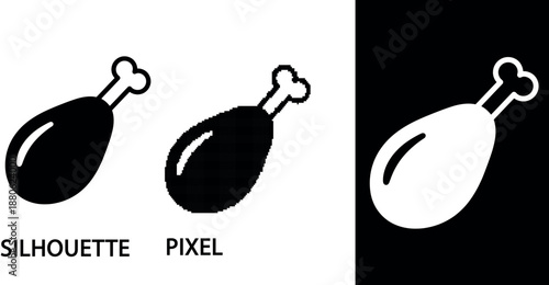 Minimalist Chicken Drumstick Silhouette Icon Vector Illustration