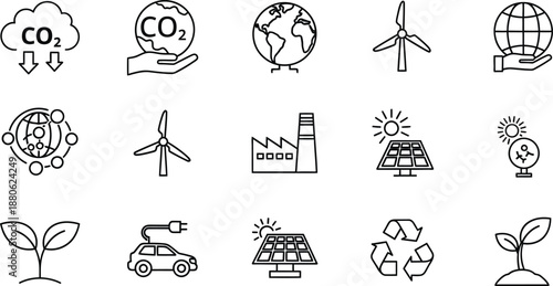 Sustainable energy and environmental conservation icons