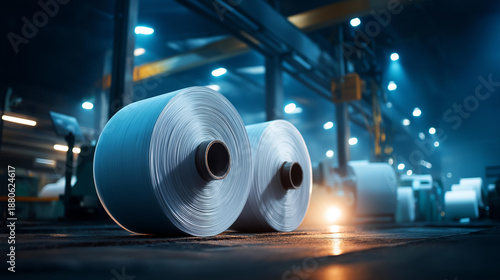 Wallpaper Mural Large paper processing rollers in dimly lit industrial facility, manufacturing equipment, production machinery, factory operations, atmospheric lighting, with copy space Torontodigital.ca