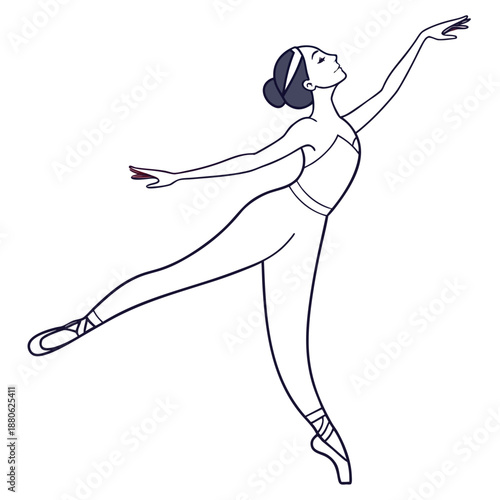 Graceful ballet dancer in a minimalist vector art style, showcasing elegance and poise with clean lines and a sophisticated aesthetic.