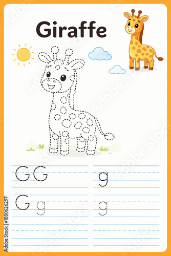 vector illustration of a worksheet letter coloring G giraffe