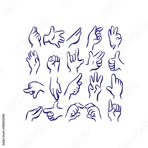 A collection of various hand gestures and signs