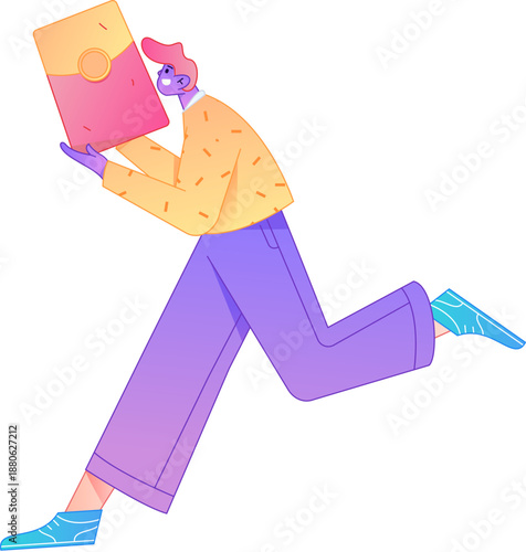 Vector flat gradient illustration of a character holding a red envelope and celebrating Chinese New Year.
