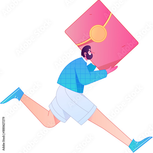 Vector flat gradient illustration of a character holding a red envelope and celebrating Chinese New Year.
