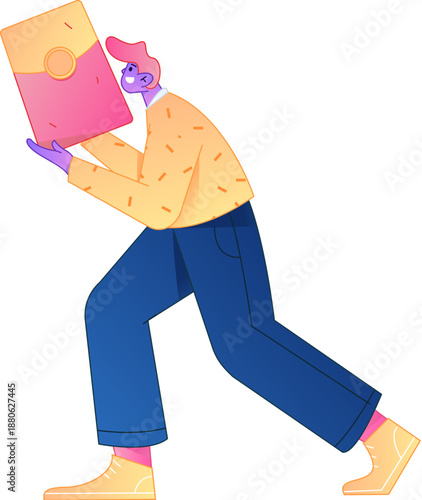 Vector flat gradient illustration of a character holding a red envelope and celebrating Chinese New Year.
