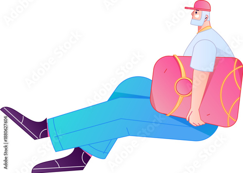 Vector flat gradient illustration of a character holding a red envelope and celebrating Chinese New Year.
