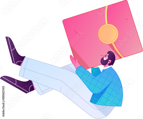 Vector flat gradient illustration of a character holding a red envelope and celebrating Chinese New Year.
