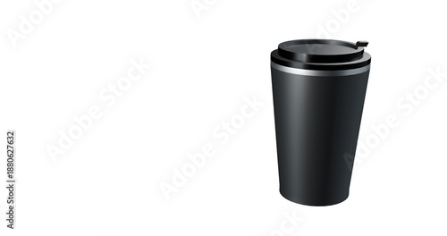 Black plastic and metal coffee container of thermos bottle in a transparent background