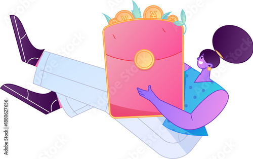 Vector flat gradient illustration of a character holding a red envelope and celebrating Chinese New Year.
