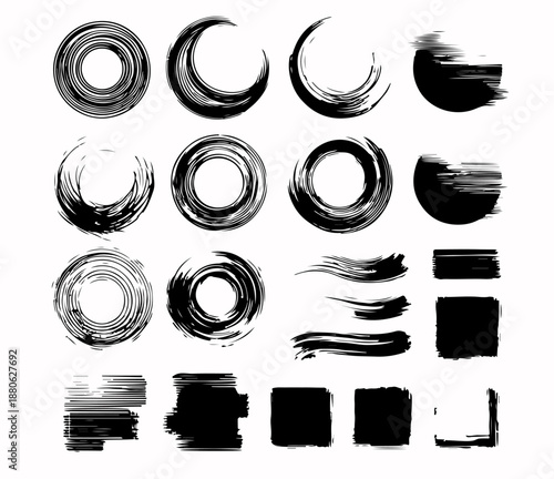 Hand Drawn Grunge Circular Frames and Round Ink Brush Border Vector Set