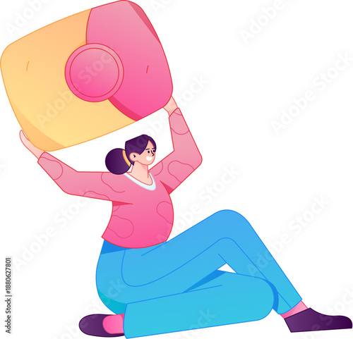 Vector flat gradient illustration of a character holding a red envelope and celebrating Chinese New Year.
