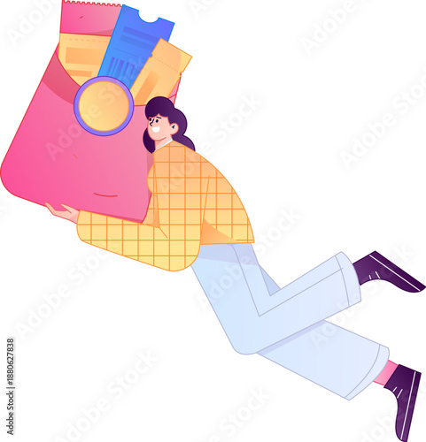Vector flat gradient illustration of a character holding a red envelope and celebrating Chinese New Year.
