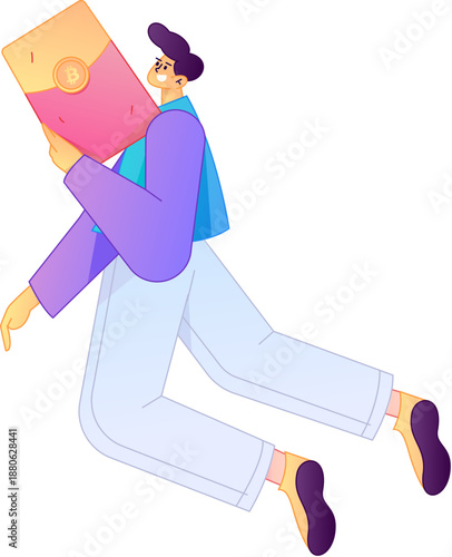 Vector flat gradient illustration of a character holding a red envelope and celebrating Chinese New Year.
