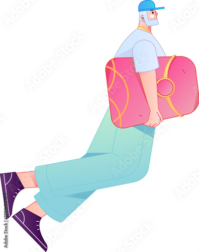 Vector flat gradient illustration of a character holding a red envelope and celebrating Chinese New Year.
