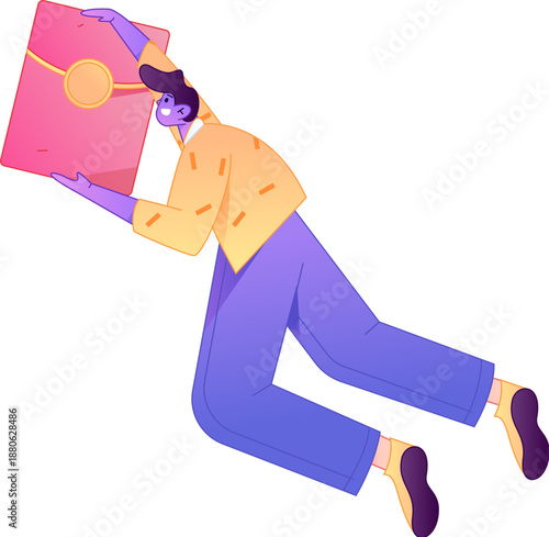 Vector flat gradient illustration of a character holding a red envelope and celebrating Chinese New Year.
