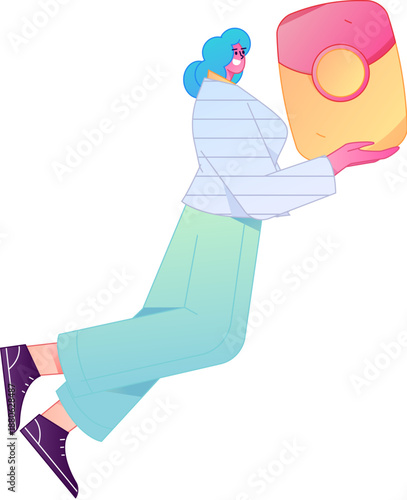 Vector flat gradient illustration of a character holding a red envelope and celebrating Chinese New Year.
