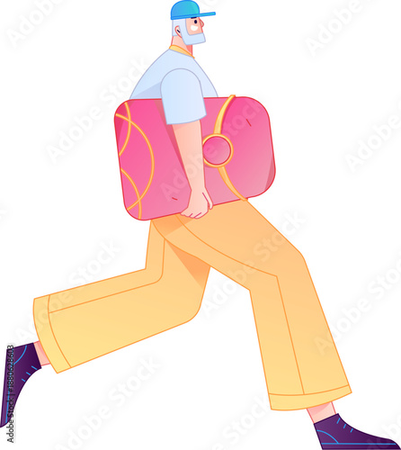 Vector flat gradient illustration of a character holding a red envelope and celebrating Chinese New Year.
