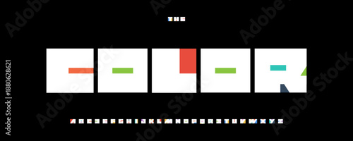 Cutout Negative Space Font Logo Alphabet Color Geometric Square Blocks Letter Set Typography, Creative Typographic Design for Poster Headline, Type Symbol Logotype, Colorful Fonts. Vector Typeface