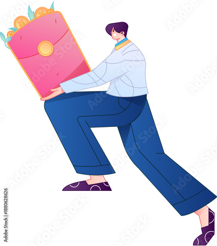 Vector flat gradient illustration of a character holding a red envelope and celebrating Chinese New Year.
