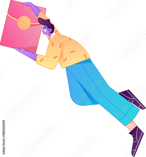 Vector flat gradient illustration of a character holding a red envelope and celebrating Chinese New Year.
