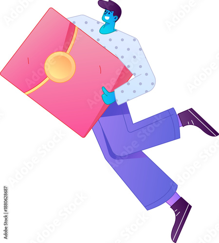Vector flat gradient illustration of a character holding a red envelope and celebrating Chinese New Year.
