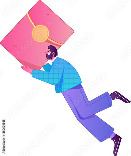 Vector flat gradient illustration of a character holding a red envelope and celebrating Chinese New Year.
