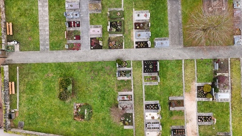 Aerial View of a Small Cemetery with Ordered Graves and Pathways