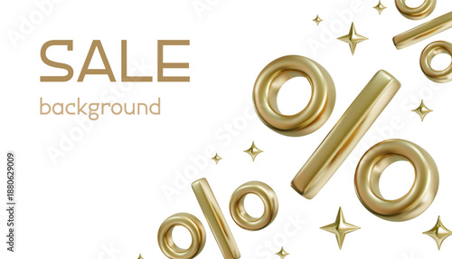Sale banner with 3d goold percent. Vector special offer background illustration 