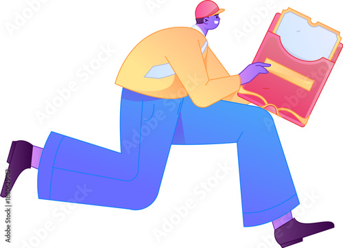 Vector flat gradient illustration of a character holding a red envelope and celebrating Chinese New Year.
