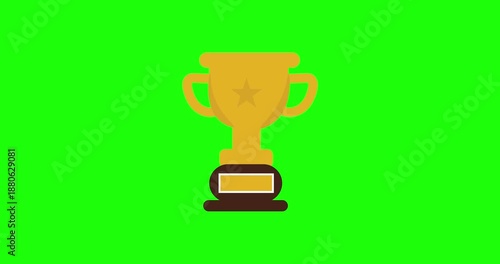 Green Screen Animated Gold Trophy Cup, Winner and Champion Award Icon, Success and Victory Motion Graphics for Video Editing