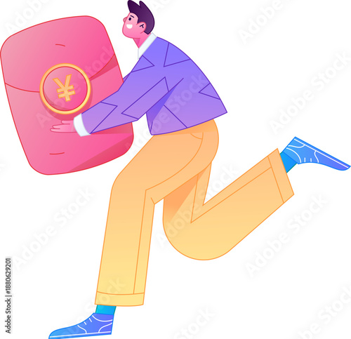 Vector flat gradient illustration of a character holding a red envelope and celebrating Chinese New Year.
