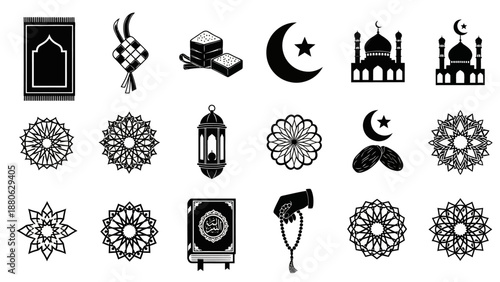 Islamic Icons Collection: Ramadan, Eid, Mosque, Prayer Mat, Dates, Lantern, Quran