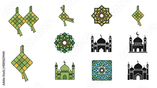 Islamic Icons: Ketupat, Mosques, and Geometric Patterns for Ramadan & Eid