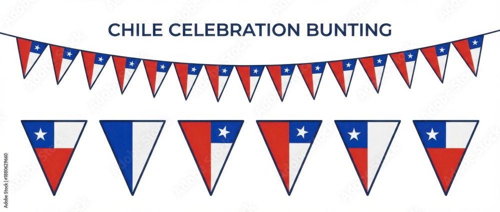 Fototapeta premium chile triangular flag bunting garland graphic design set featuring celebratory pennant banners in national flag colors