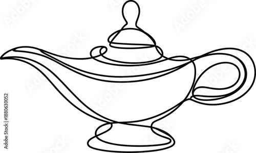 Black and white line of a magic lamp with a handle and spout