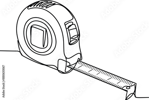 Black and white line of a measuring tape with a metal case