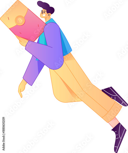 Vector flat gradient illustration of a character holding a red envelope and celebrating Chinese New Year.
