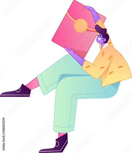 Vector flat gradient illustration of a character holding a red envelope and celebrating Chinese New Year.
