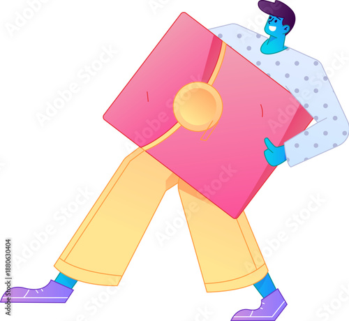 Vector flat gradient illustration of a character holding a red envelope and celebrating Chinese New Year.
