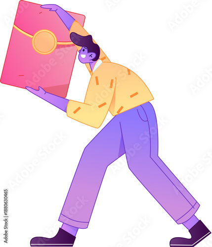 Vector flat gradient illustration of a character holding a red envelope and celebrating Chinese New Year.
